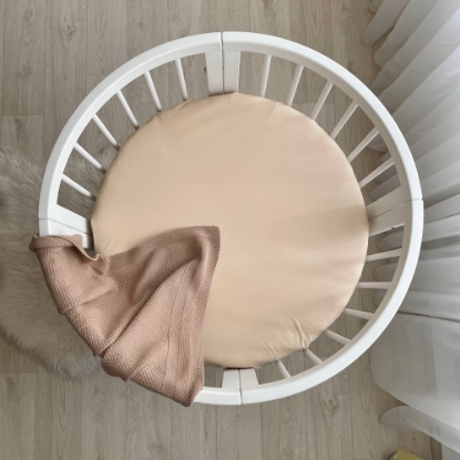 Husa saltea rotunda patut bebe copii cu elastic, 70 x 70 cm, bej